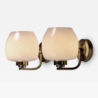 Pair of brass and glass wall lamps