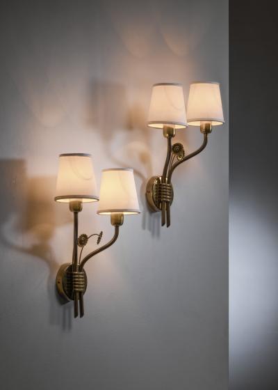 Pair of brass wall lamps