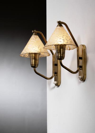 Pair of brass wall lamps