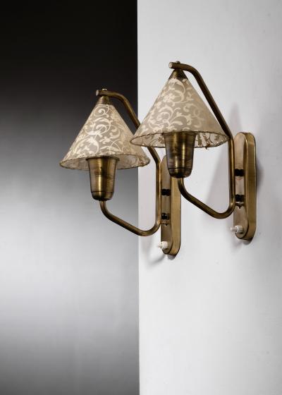 Pair of brass wall lamps