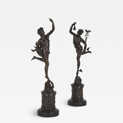 Pair of bronze sculptures of Mercury and Fortuna