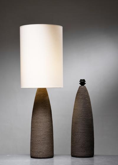 Pair of brown ceramic table lamps