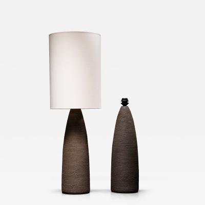 Pair of brown ceramic table lamps