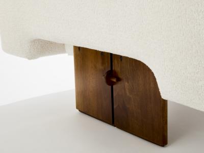 Pair of brutalist Italian armchairs walnut and chenille velvet 1960s