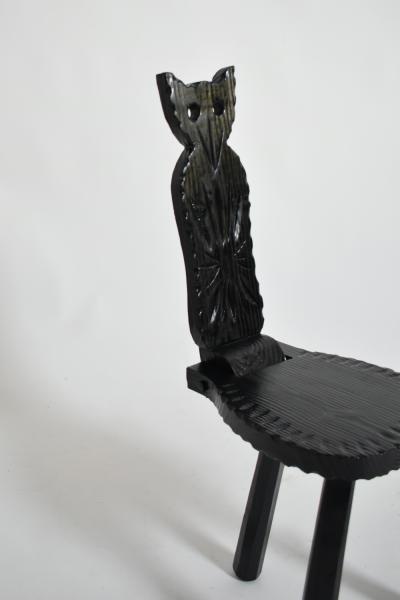 Pair of brutalist ebonised wood owl chairs 1960s 
