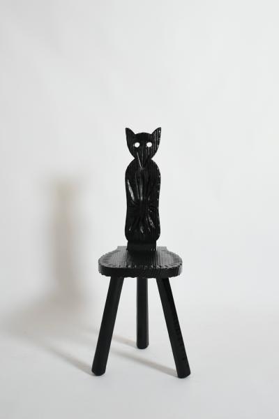 Pair of brutalist ebonised wood owl chairs 1960s 