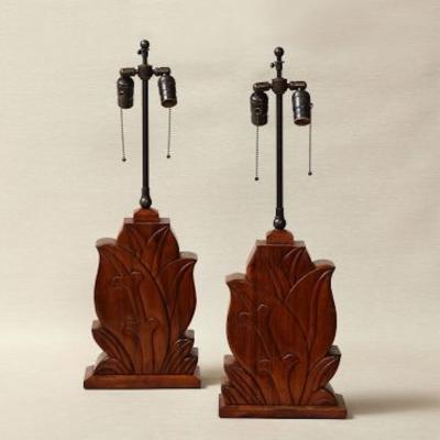 Pair of carved lamps