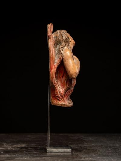 Pair of carved oak Souls in Purgatory male and female 17th C Southern Europe