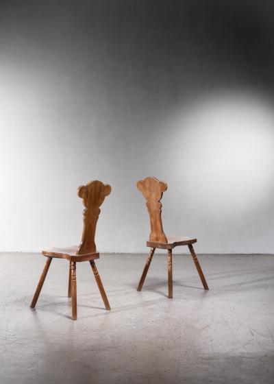 Pair of carved oak dining chairs Sweden