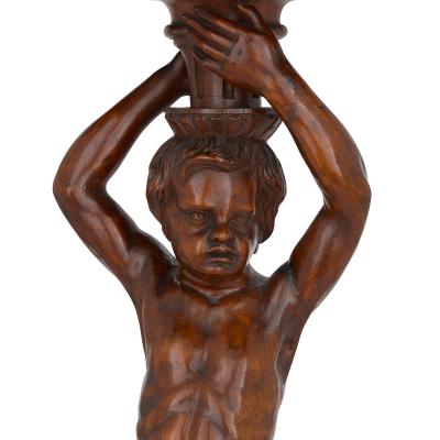 Pair of carved walnut antique Baroque style side tables