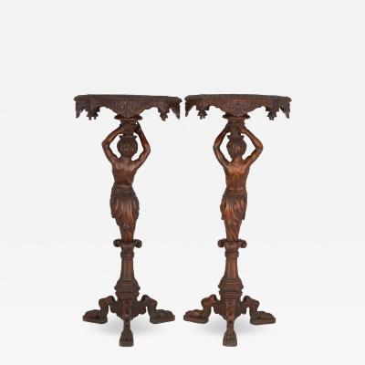 Pair of carved walnut antique Baroque style side tables
