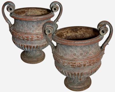 Pair of cast iron garden vases Fonderie dart du Val dOsne France circa 1850