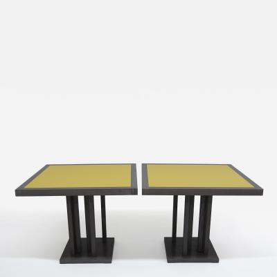 Pair of cerused oak dining tables with yellow lacquered top