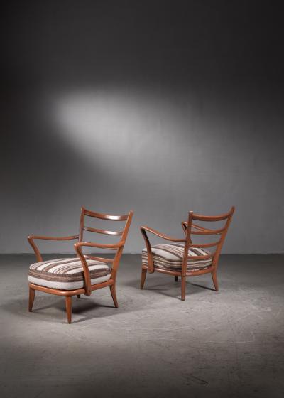 Pair of cherry wood armchairs
