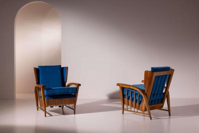 Pair of cherrywood lounge chairs Italy 1950s