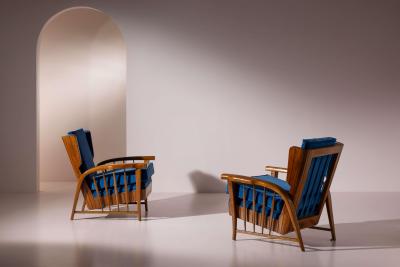 Pair of cherrywood lounge chairs Italy 1950s