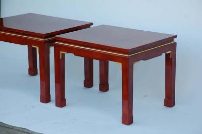 Pair of chic French 60s Asian inspired lacquer tables
