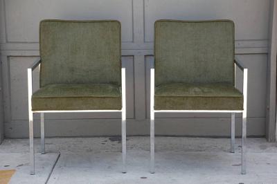 Pair of chic chromed steel upholstered armchairs