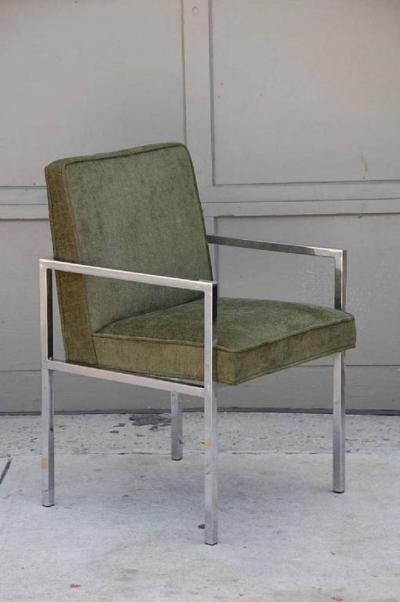 Pair of chic chromed steel upholstered armchairs