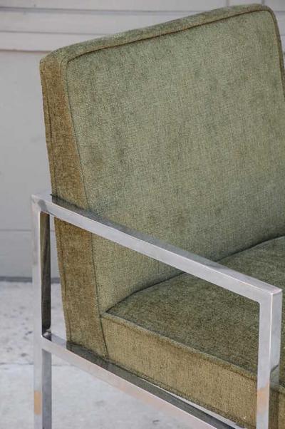 Pair of chic chromed steel upholstered armchairs