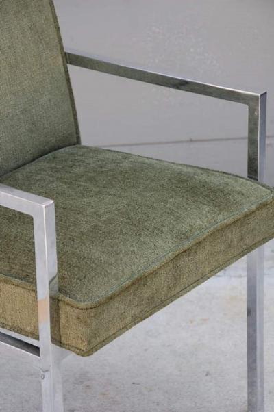 Pair of chic chromed steel upholstered armchairs
