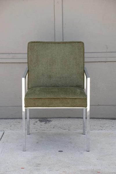 Pair of chic chromed steel upholstered armchairs