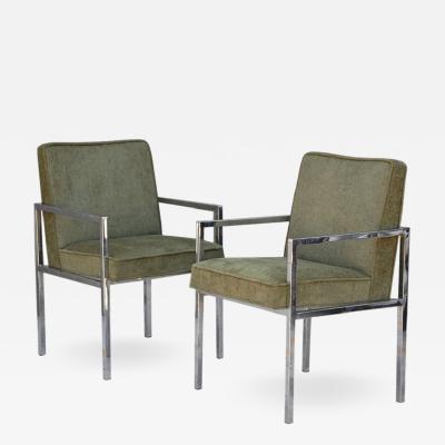 Pair of chic chromed steel upholstered armchairs