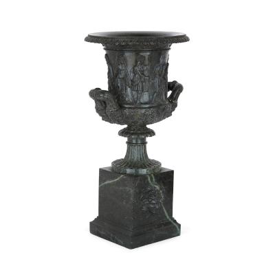 Pair of classical Italian grey marble vases after the famous Medici vase