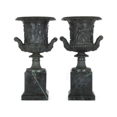 Pair of classical Italian grey marble vases after the famous Medici vase
