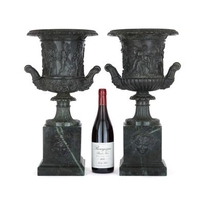 Pair of classical Italian grey marble vases after the famous Medici vase