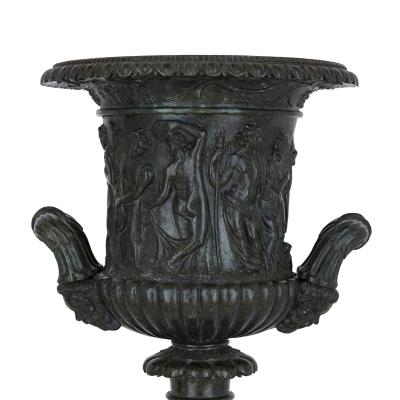 Pair of classical Italian grey marble vases after the famous Medici vase