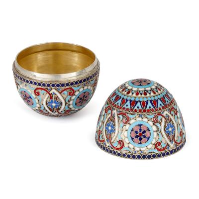 Pair of cloisonn enamel decorated and silver gilt eggs