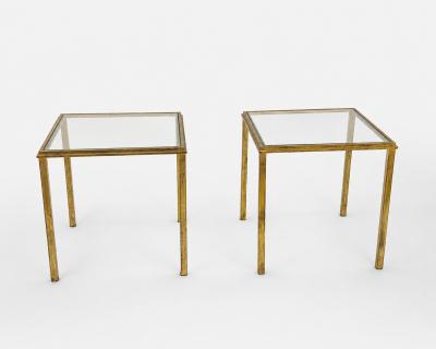 Pair of coffee tables in gilded iron by Robert Thibier France circa 1960