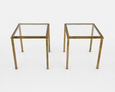 Pair of coffee tables in gilded iron by Robert Thibier France circa 1960