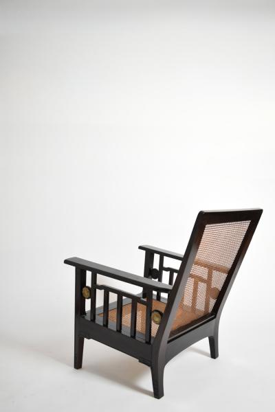 Pair of colonial ebonised wood caning armchairs 1920s 