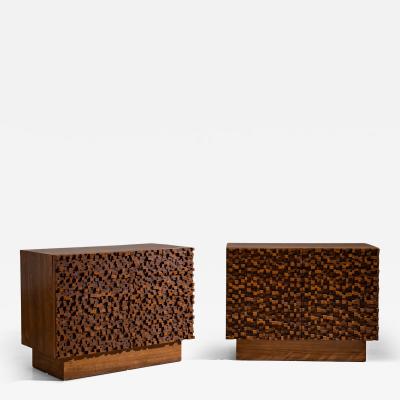 Pair of contemporary Italian Sideboards with Brutalist Surface Design