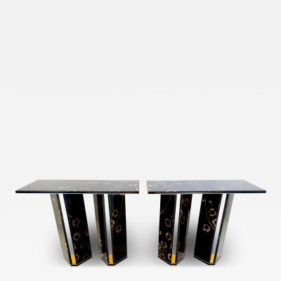 Pair of contemporary consoles with cactus resin panels by ABDB Designs