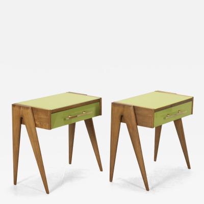 Pair of contemporary green glass and wood nightstands
