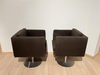 Pair of cubic Swivel Chairs with Tableau by Lensvelt Netherlands early 21st C 