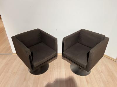 Pair of cubic Swivel Chairs with Tableau by Lensvelt Netherlands early 21st C 