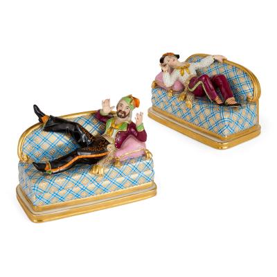 Pair of decorative French antique butter dishes by Ruaud