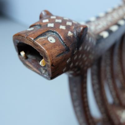 Pair of early 20th century inlaid Mughal Savonarola armchairs mahogany and bone
