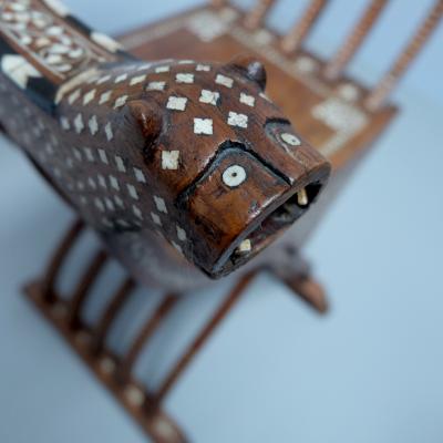Pair of early 20th century inlaid Mughal Savonarola armchairs mahogany and bone