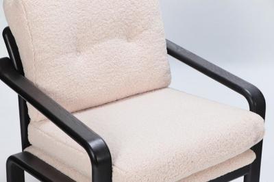 Pair of ebonized French open armchairs recently upholstered in Boucle fabric 