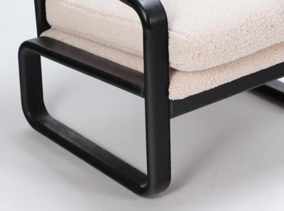 Pair of ebonized French open armchairs recently upholstered in Boucle fabric 