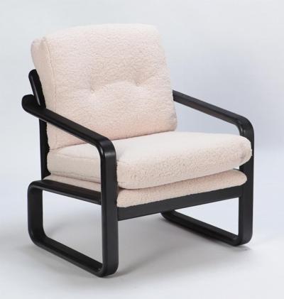 Pair of ebonized French open armchairs recently upholstered in Boucle fabric 