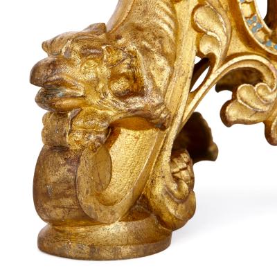 Pair of enamel and gilt bronze altar candlesticks