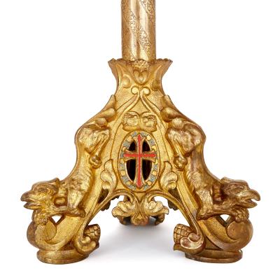 Pair of enamel and gilt bronze altar candlesticks