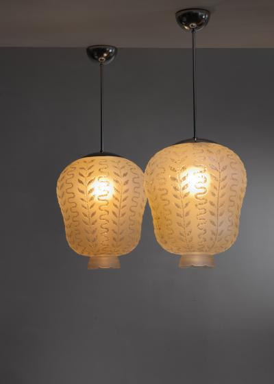 Pair of etched frosted glass pendants