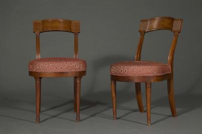 Pair of fine and unusual mahogany Directoire period side chairs